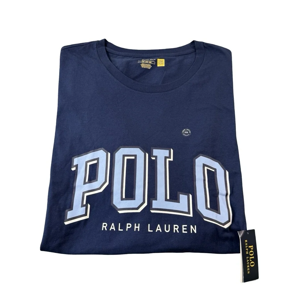 Polo Ralph Lauren Blue Script Spellout Cotton Mens S/S T Shirt Size 4XLB NWT